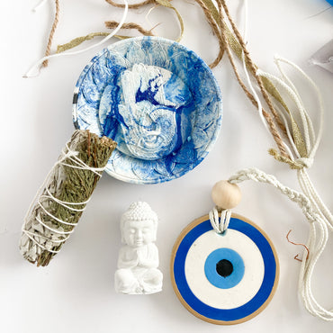 Hamsa Dish and Evil Eye- Blue Gift Set